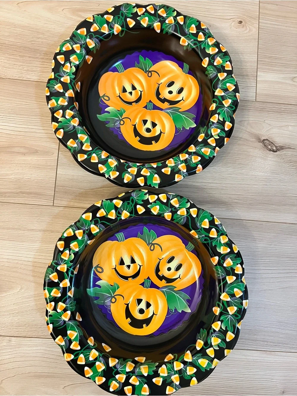 Two Halloween Pumpkin candy corn bowls
